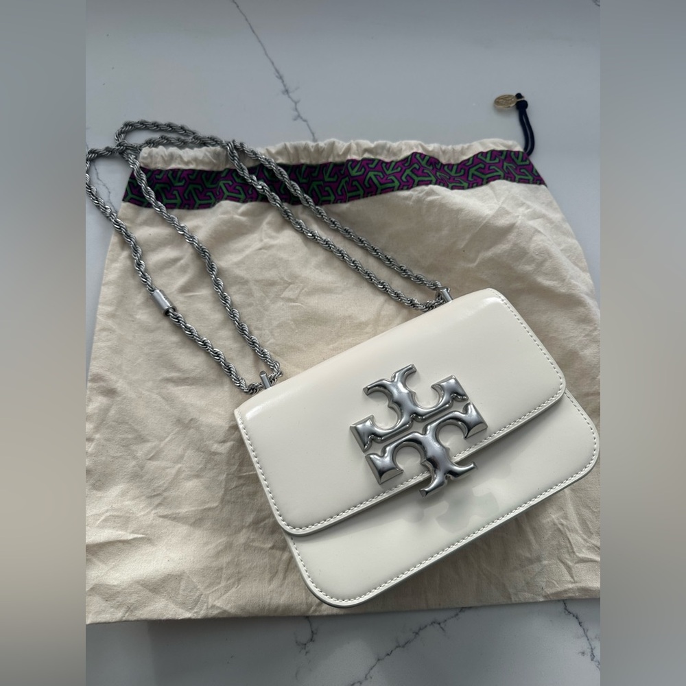 Tory Burch Eleanor Small Patent Leather Convertible Shoulder Bag in White